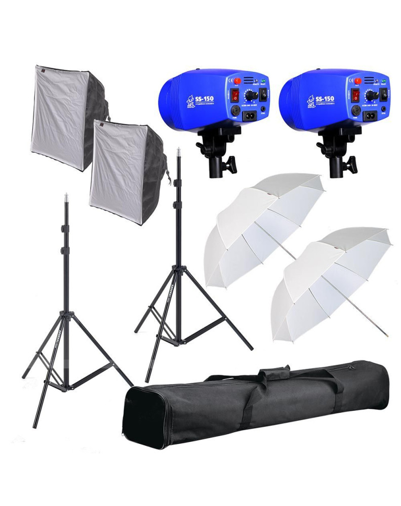 КОМПЛЕКТ: BestKit-150 импульсная вспышка SS-150 (150Дж): 2шт., стойка в чехле GRIFON-2000 (Hmax-200см): 2шт., зонт просветный Т- фото Fotogrifon
