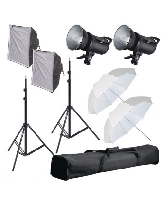 КОМПЛЕКТ: BestKit-200 DE импульсная вспышка DE-200 (200Дж) крепление BOWENS: 2шт., стойка в чехле GRIFON-2410nb (Hmax-240см):2шт