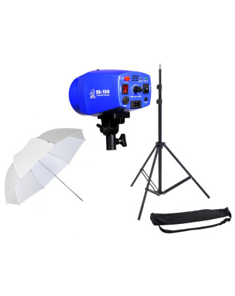 ИСТОЧНИК освещения: iS-150 импульсная вспышка SS-150 (150Дж), стойка в чехле GRIFON-2000 (Hmax-200см), зонт просветный Т-84 (84с