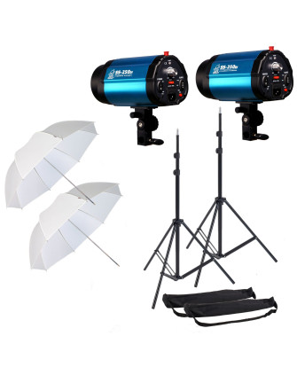 НАБОР студийного света: iSN-250 импульсная вспышка SS-250DI (250Дж): 2шт., стойка в чехле GRIFON-2000 (Hmax-200см): 2шт., зонт п
