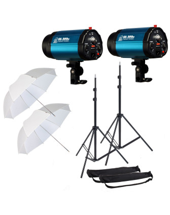НАБОР студийного света: iSN-300 импульсная вспышка SS-300DI (300Дж): 2шт., стойка в чехле GRIFON-2000 (Hmax-200см): 2шт., зонт п