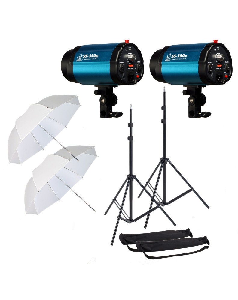 НАБОР студийного света: iSN-350 импульсная вспышка SS-350DI (350Дж): 2шт., стойка в чехле GRIFON-2000 (Hmax-200см): 2шт., зонт п фото Fotogrifon